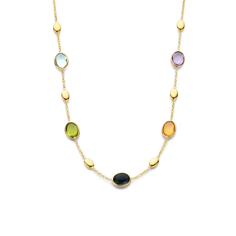 'Iris' 14 karaat gouden halsketting met gekleurde edelstenen