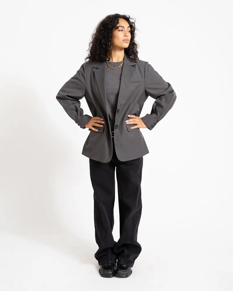 Iris Sleeve Detail Blazer Dark Grey Melange