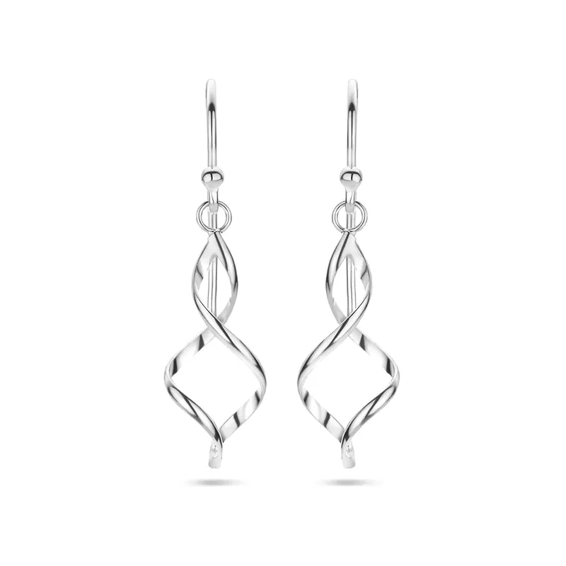 'Isolde' 925 gerhodineerd zilveren oorhangers spiraal 34 mm