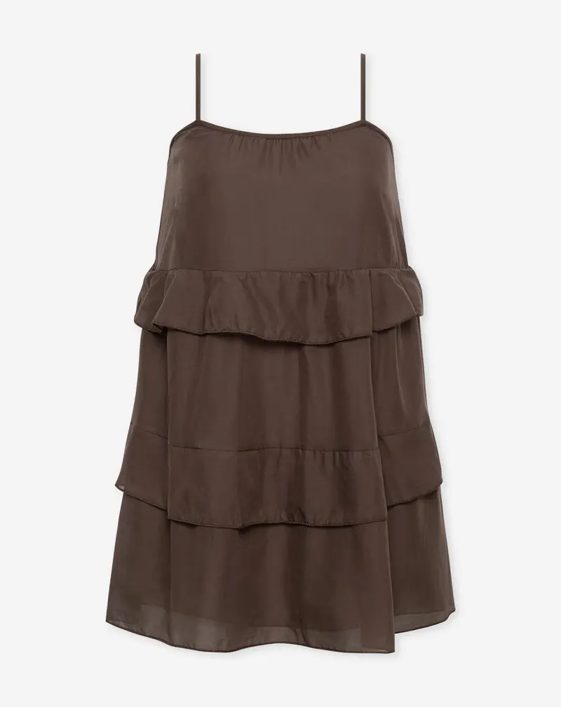 JACKY FLOWY RUFFLE DRESS BRUIN