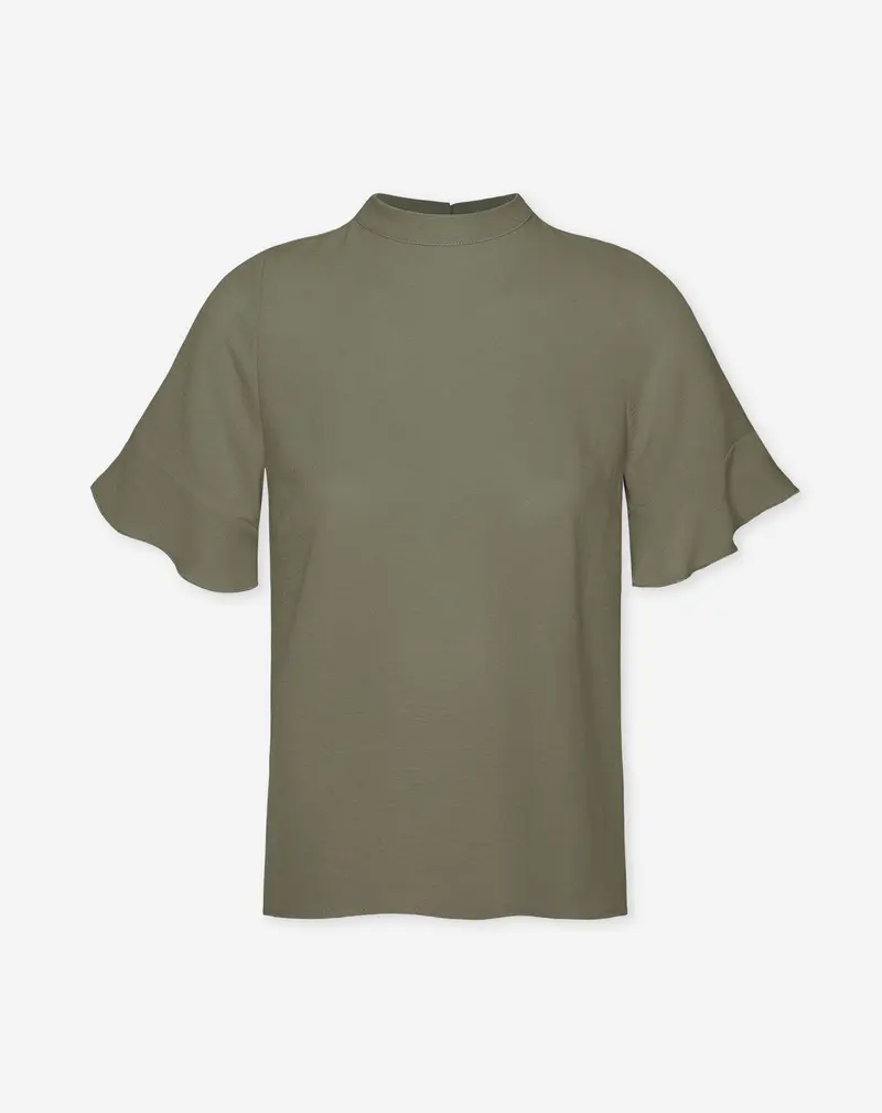 JULIE RUFFLE TOP LICHT OLIJFGROEN