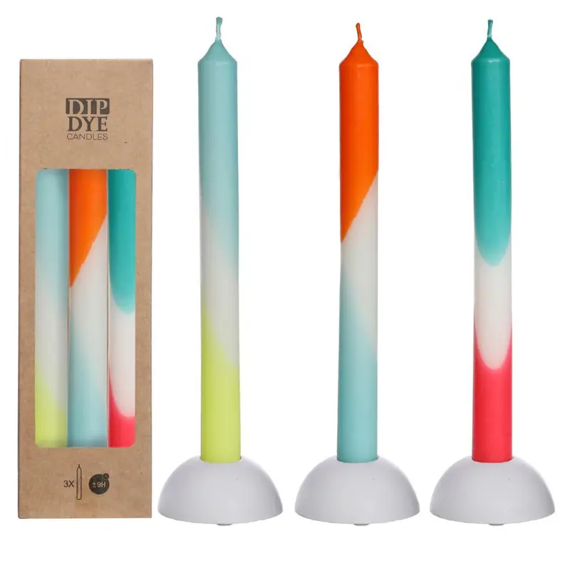 Kaars DIP DYE set-van-3 blauw rood geel 2x2x24cm