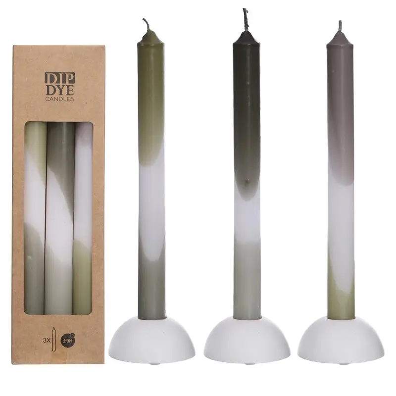 Kaars DIP DYE set-van- 3 olijf mint 2x2x24cm