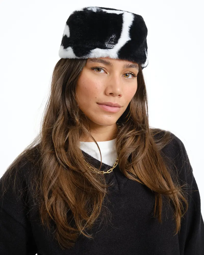 Kangol Faux Fur Topper Spotted Cow Print