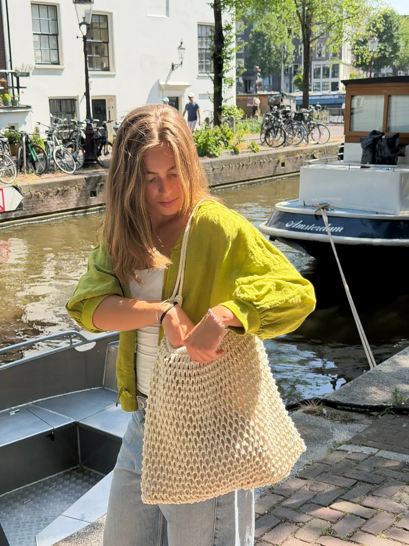 katoenen gehaakte off-white schoudertas