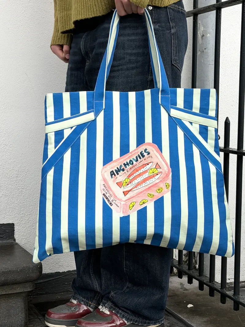 katoenen gestreepte tas met ansjovisprint