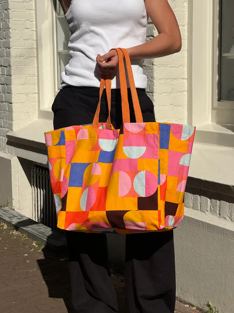 katoenen shopper tas met kleurrijke grafische print