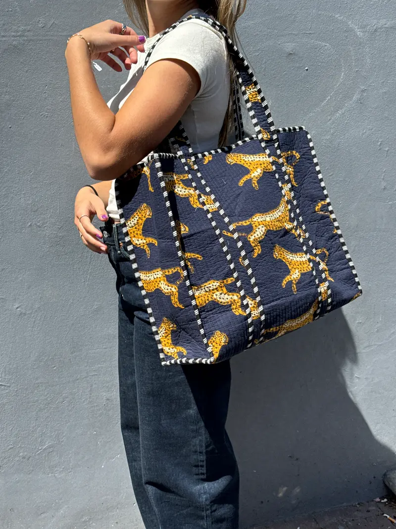 katoenen tas navy met tijgerprint
