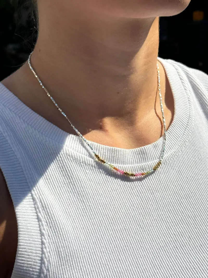 ketting roestvrij staal met zilveren kraaltjes