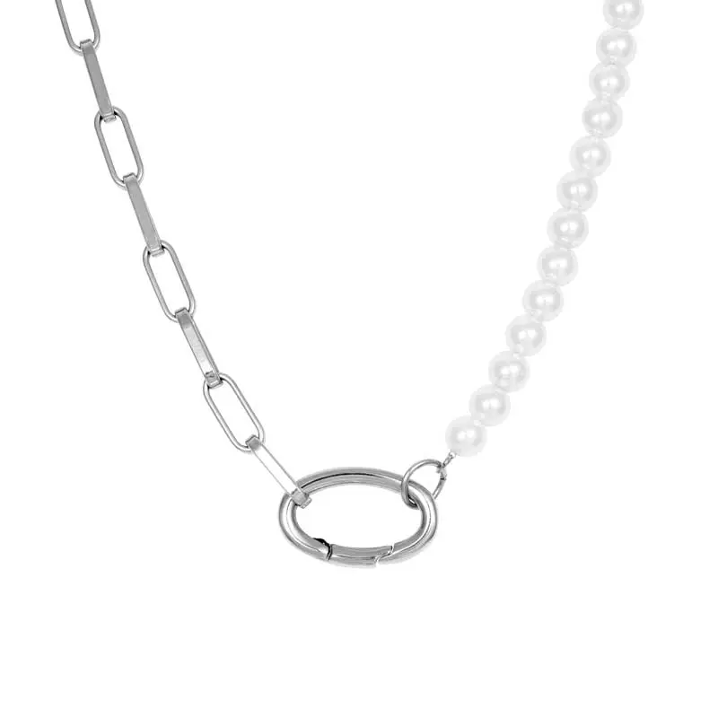 Ketting Square Chain Pearl Zilver