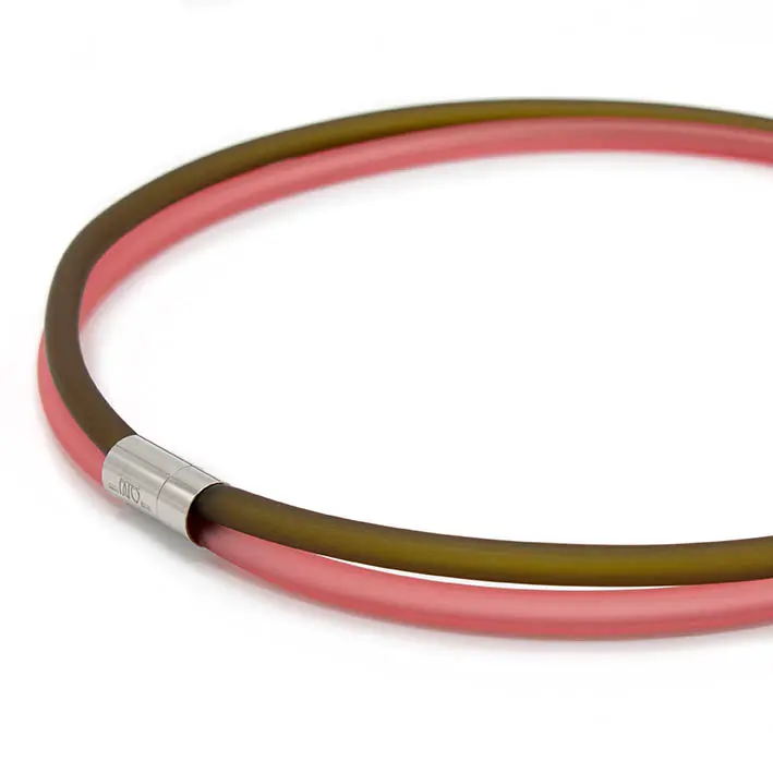 Ketting van rubber, olijf/koraal, 2-lijns