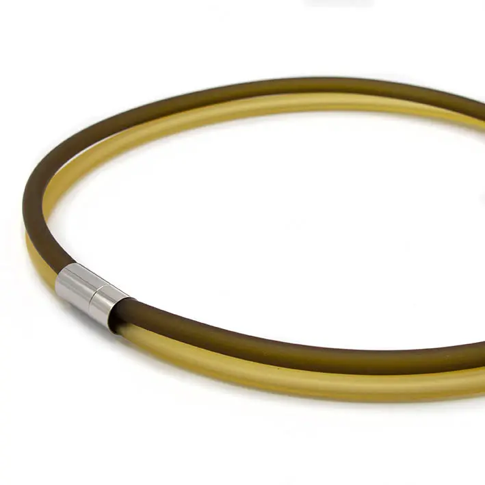 Ketting van rubber, olijf/mosterd, 2-lijns