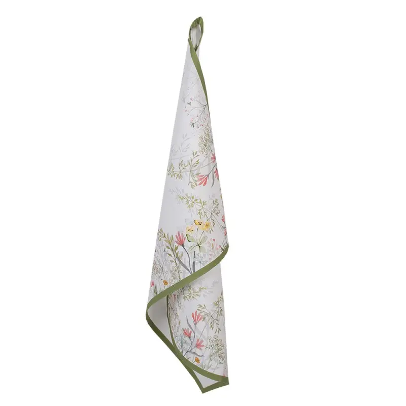 Keukendoek Bloemen wit 70x50cm