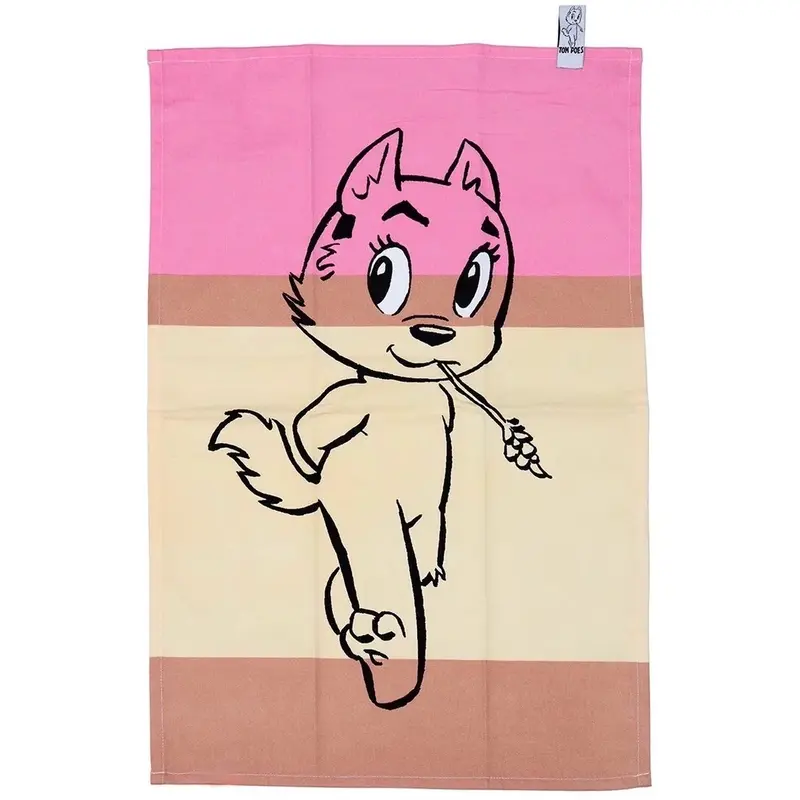 Keukendoek Marten Toonder Tom Poes roze geel 70x45cm