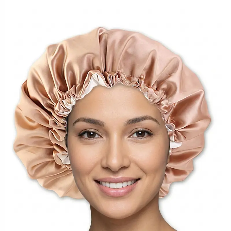 Khaki Satin Hair Bonnet ( Adjustable & Reversable Satin Night sleep cap )