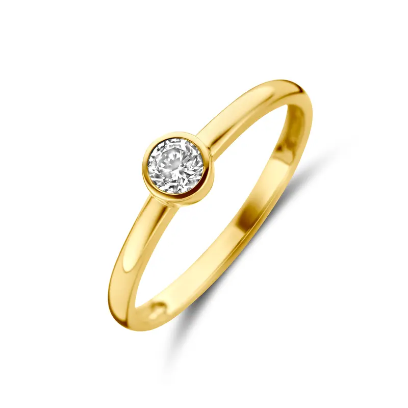 'Kira' 14 karaat geelgouden ring zirkonia zetkast