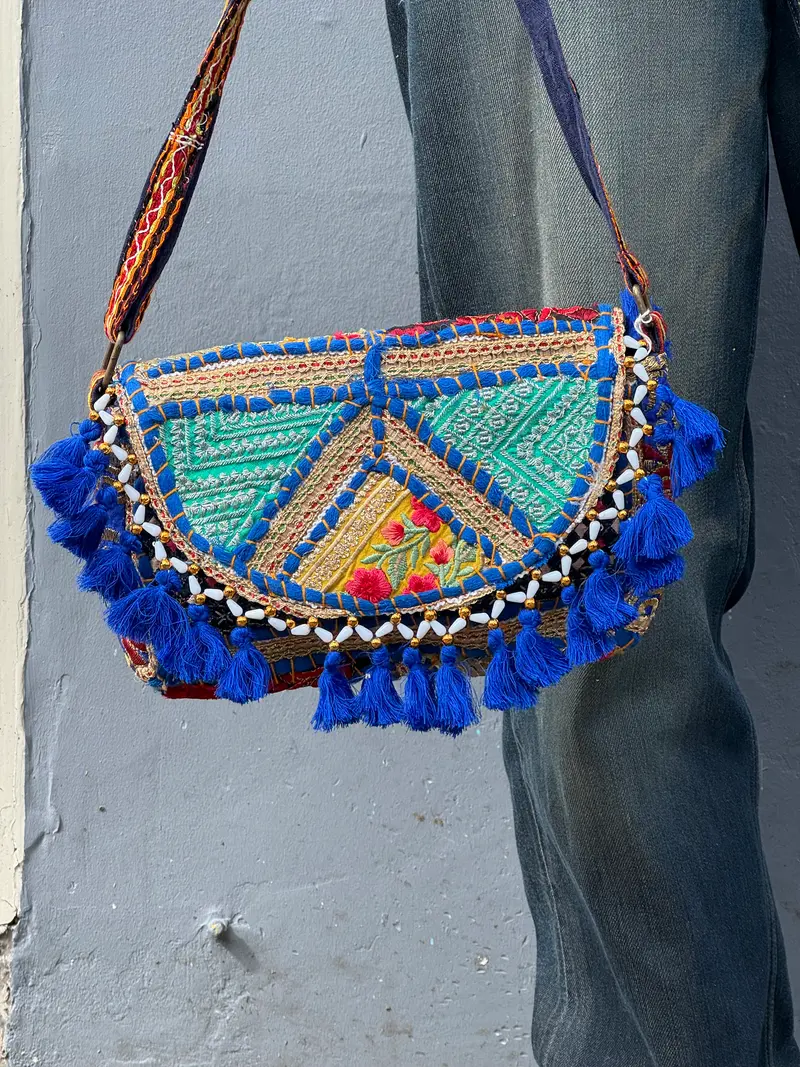kleine boho tasje blauw