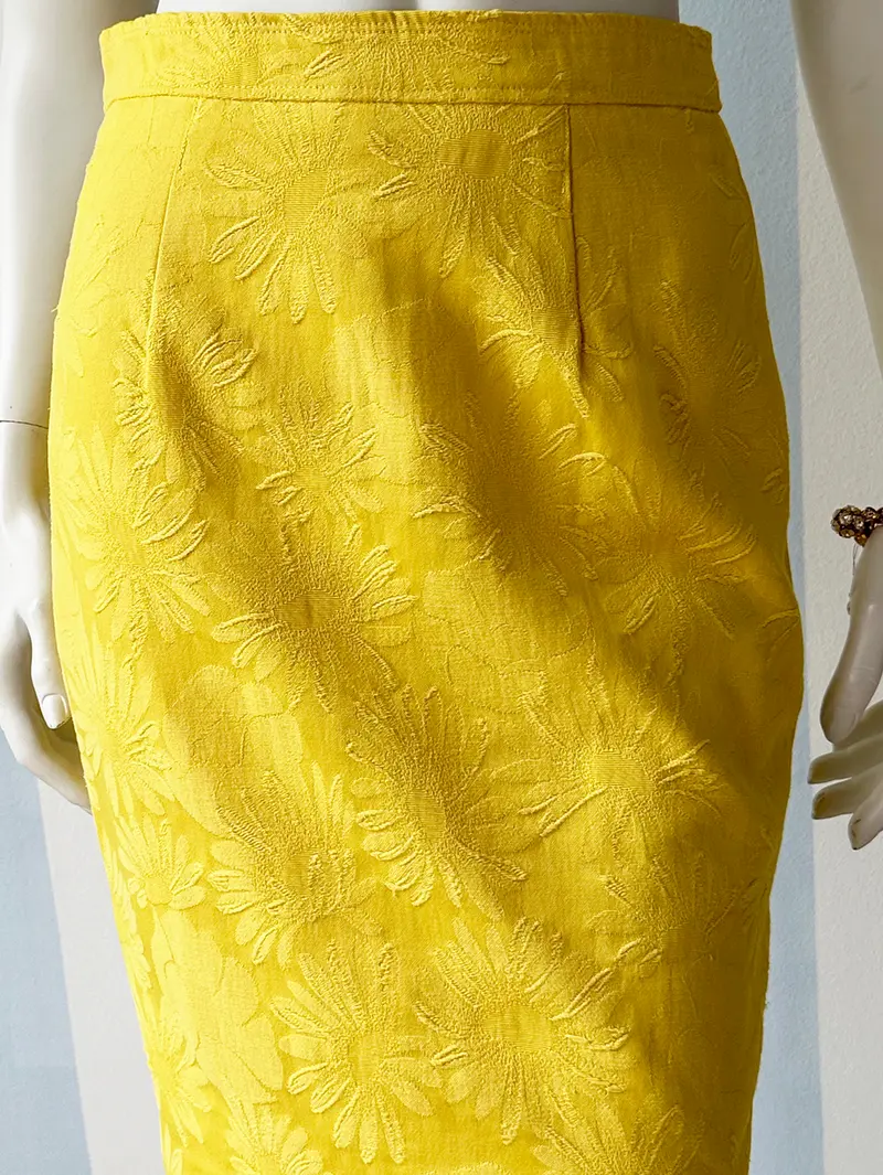 Knalgeel jacquard kokerrokje