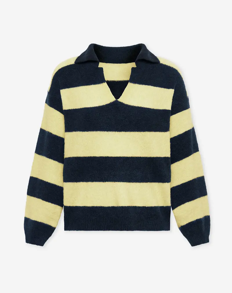 KNITTED STRIPE POLO MARINEBLAUW