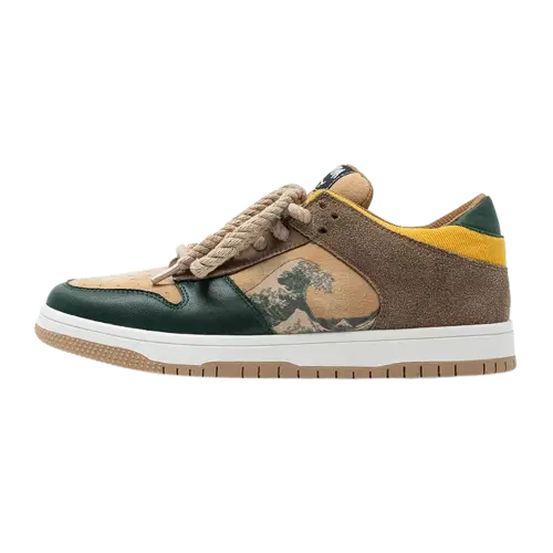 Kunstvolle Unisex Plateau-Sneakers mit Wellenmotiv – Daiki