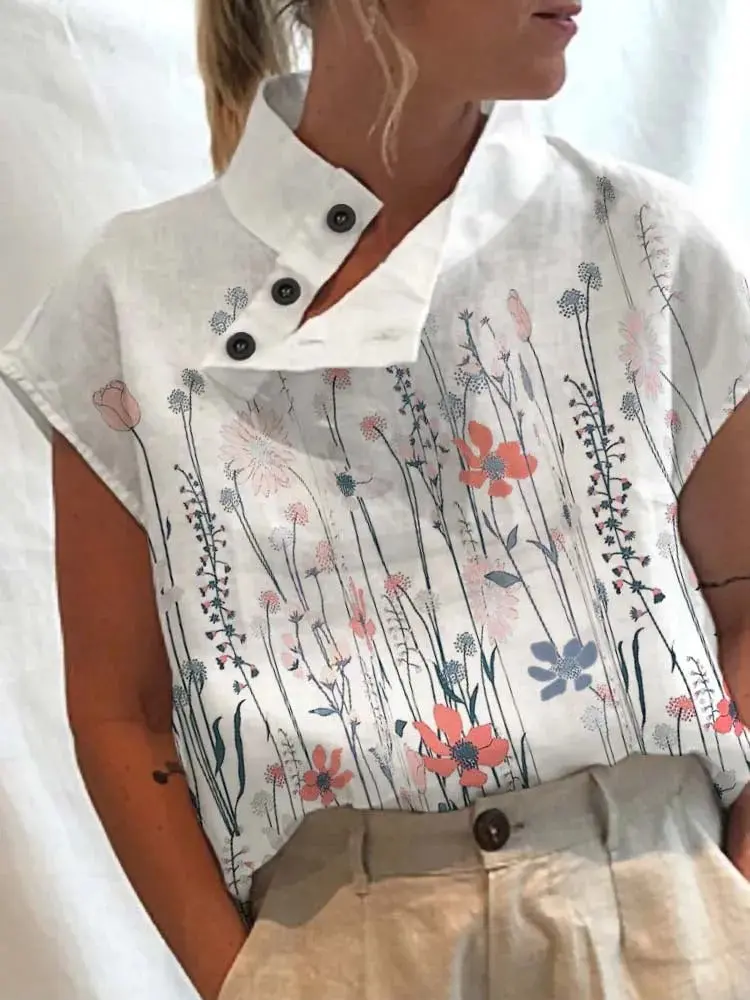 Kurzarm-Blusenshirt mit herbstlichem Print – Felicia
