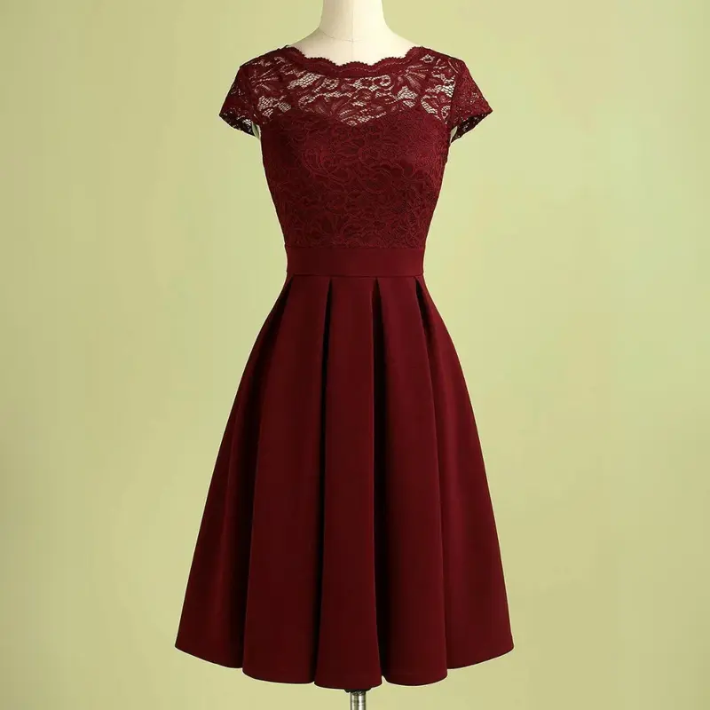 Kylie Vintage Bordeaux Rote Spitzenkleid für den Herbstzauber