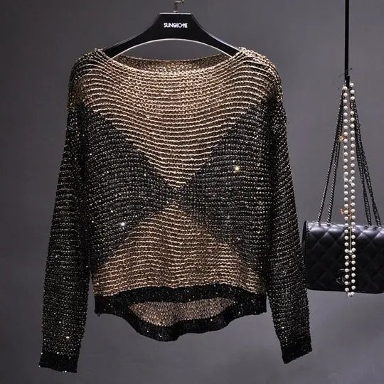 Langärmliges Damen Pailletten-Top – Soraya Herbstzauber