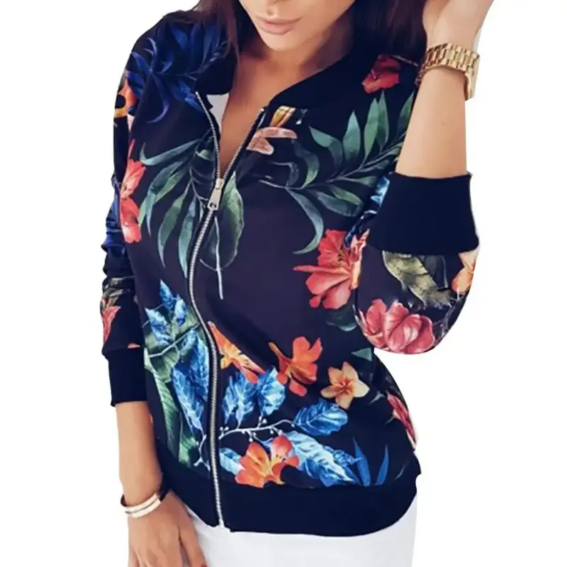 Lange Ärmel Damen Herbstjacke mit Blumenmuster – Liora