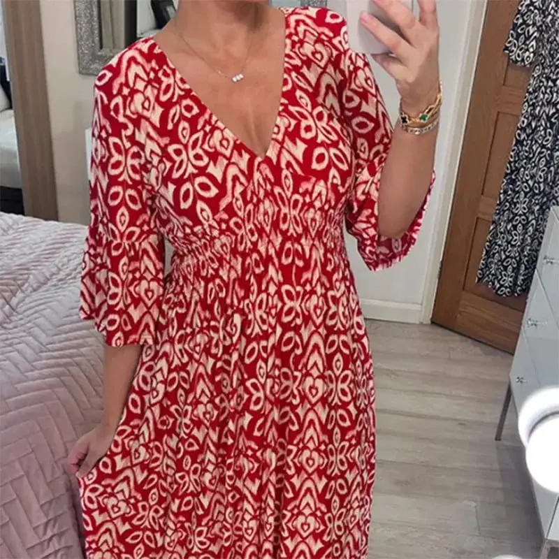 Lange Blumenkleid mit V-Ausschnitt – Liora