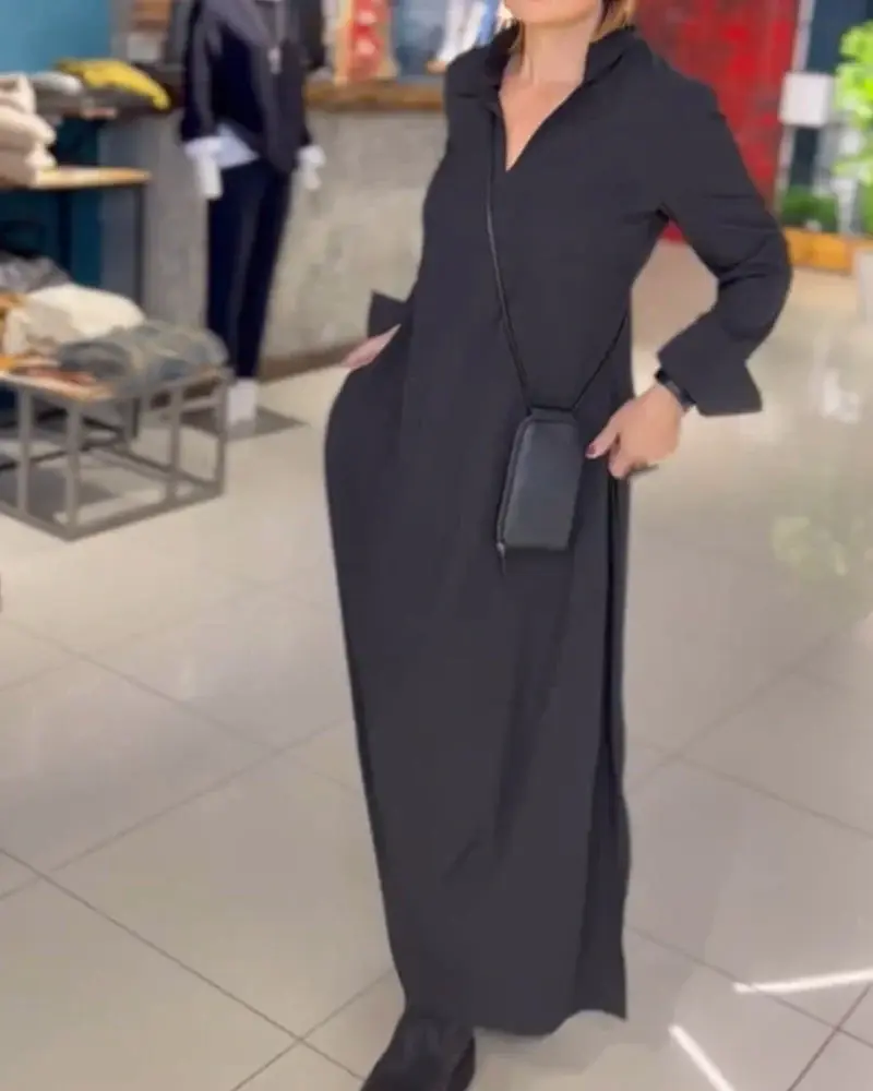 Lange Loose Herbstkleid mit Seitenschlitz - Noémie