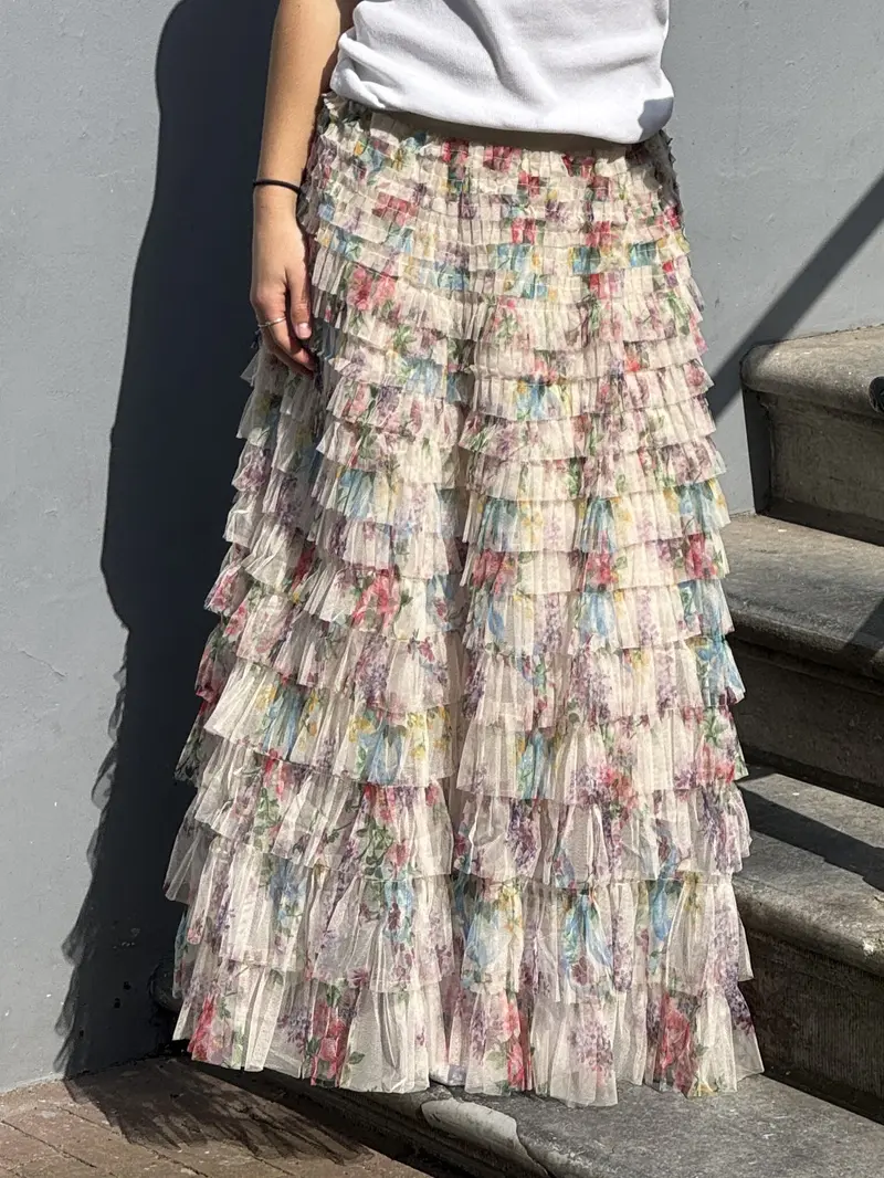 lange rok van tule met bloemprint
