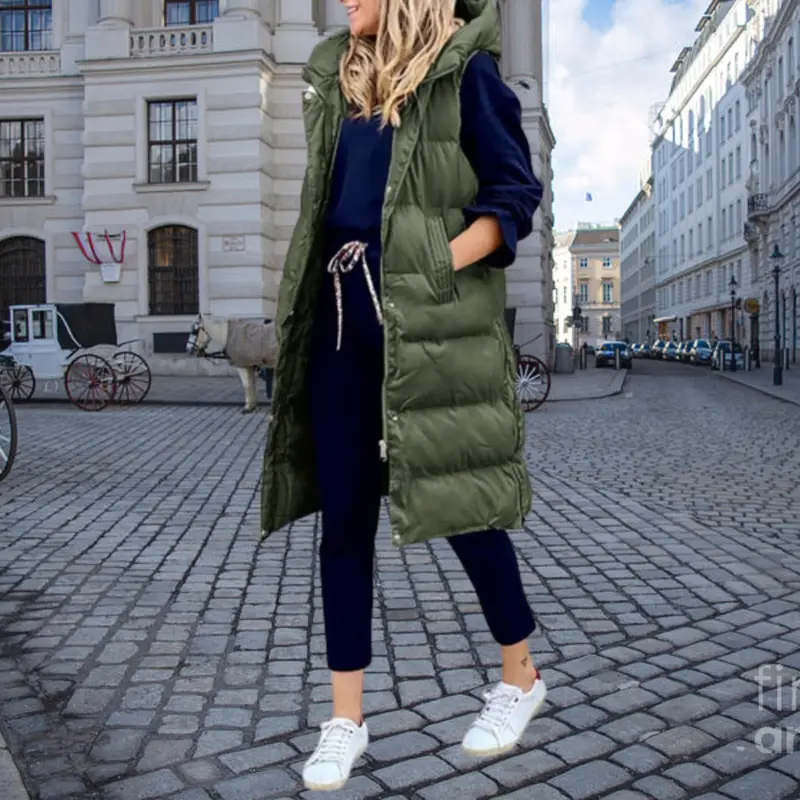 Lange Wattierte Steppweste mit Kapuze und Taschen - Herbstzauber Taylor