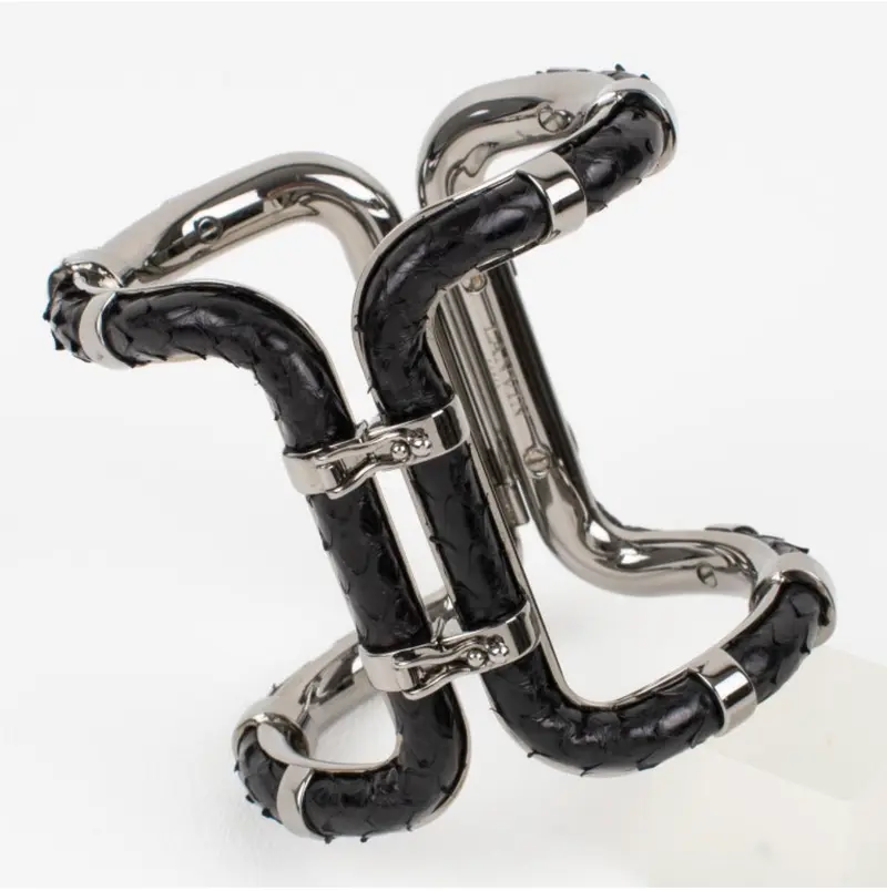 Lanvin Black Python Sculptural Cuff Bracelet (1980s)