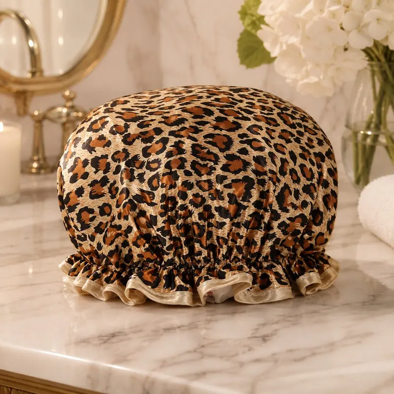 LARGE Shower cap for full hair / curls - Leopard / Panther