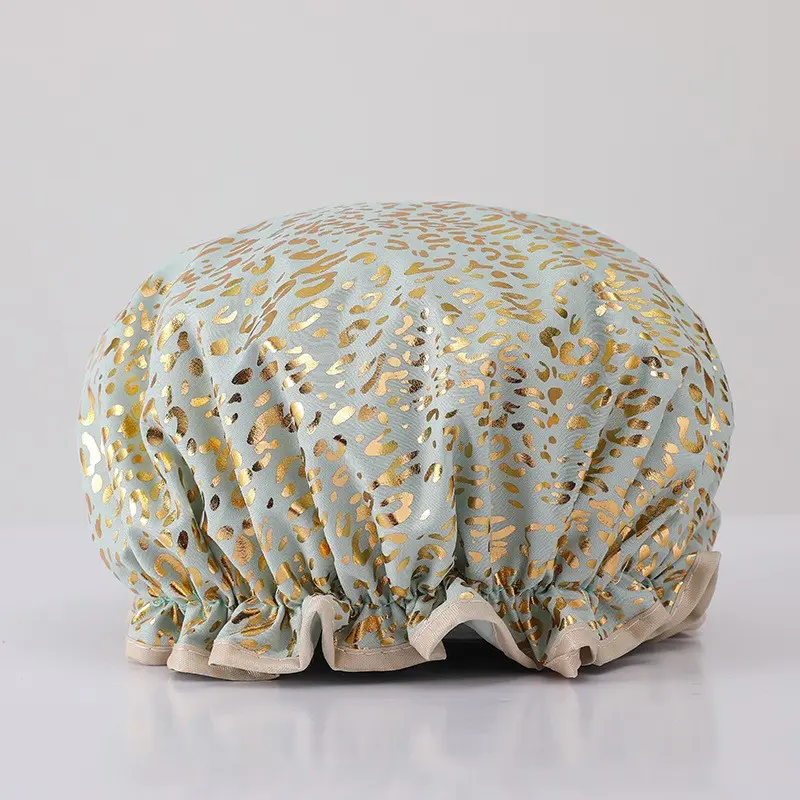 LARGE Shower cap for full hair / curls - Mint Green Gold Leopard
