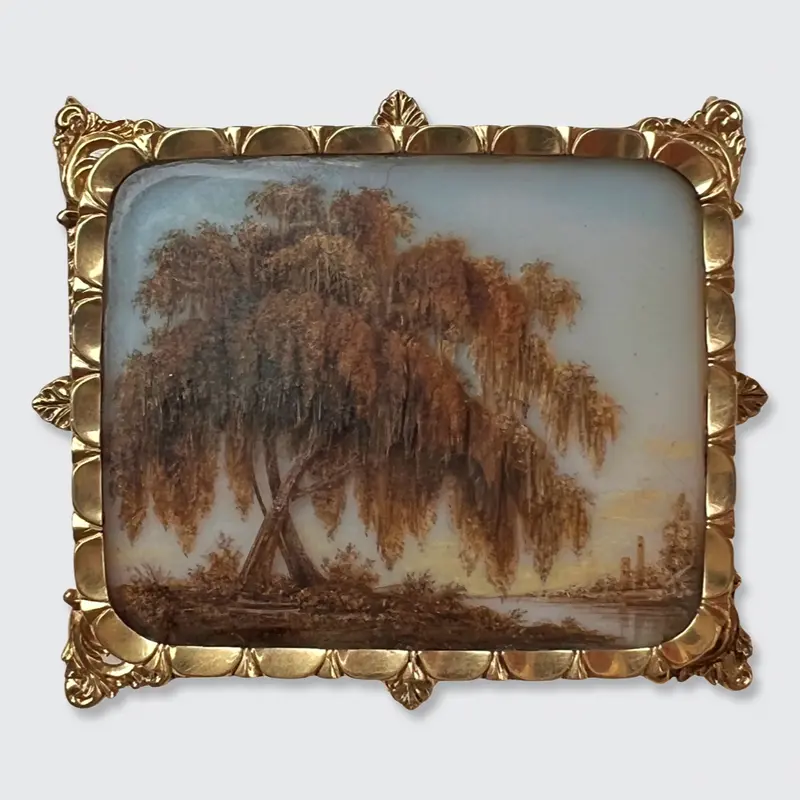 Late Georgian Weeping Willows Hair Work Mourning Brooch