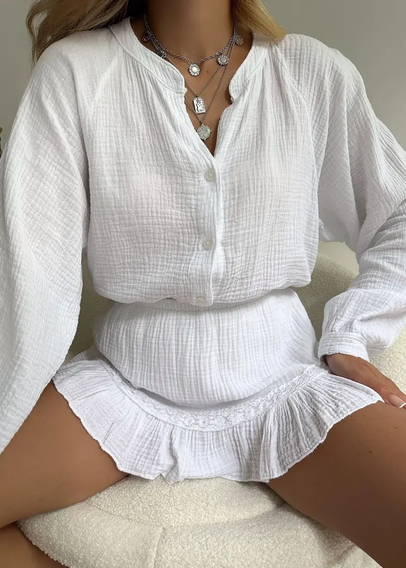Leichtes Baumwollset mit Bluse & Rüschenshort – Leora
