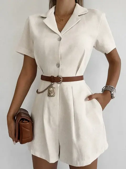 Leinen Sommer-Jumpsuit mit kurzen Ärmeln – Maelis