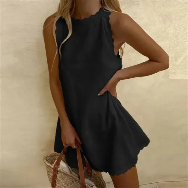 Leinenkleid mit rotem Baumwoll-O-Ausschnitt für Sommer 2025 | Bequem & Stilvoll