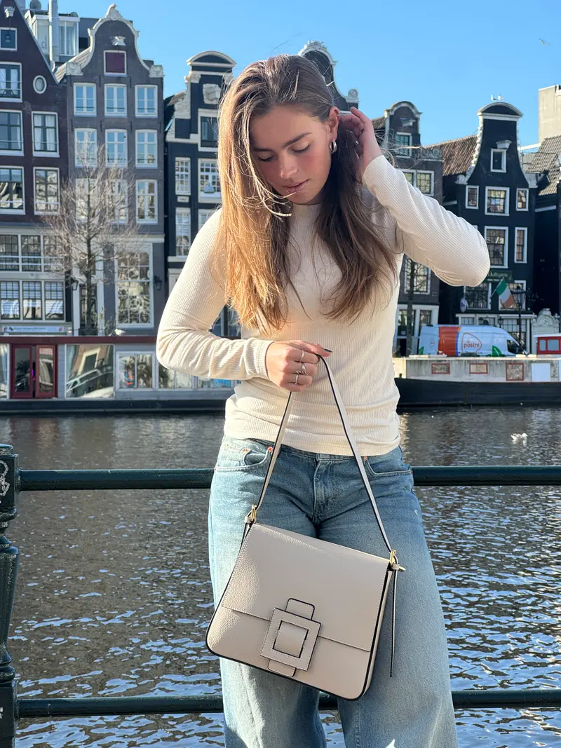 leren beige schoudertas