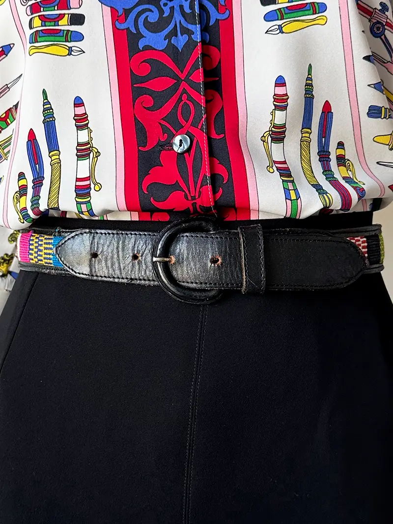 Leren ceintuur met multicolour weefsel