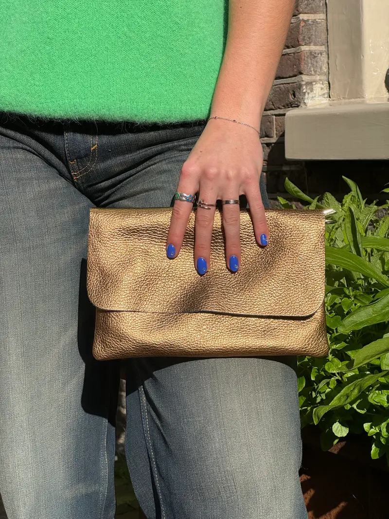 leren clutch zilver