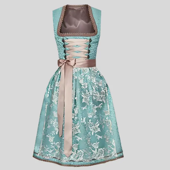 Leslie - Dreifarbiges Frühlings-Minikleid mit Spitzen und Banddesign - Oktoberfest 2025