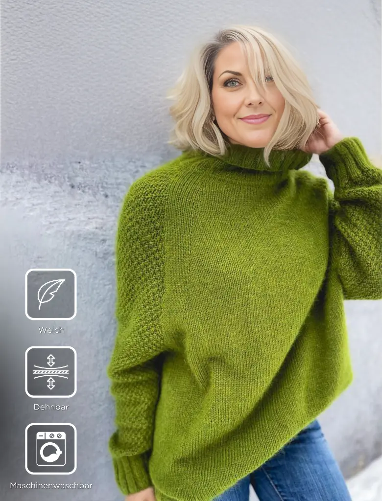 Leuchtend grüner, übergroßer Strickpullover mit Rollkragen - WinterZauber