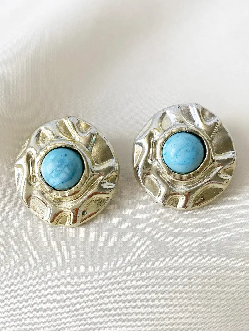 Lichtgouden & turquoise clip oorbellen