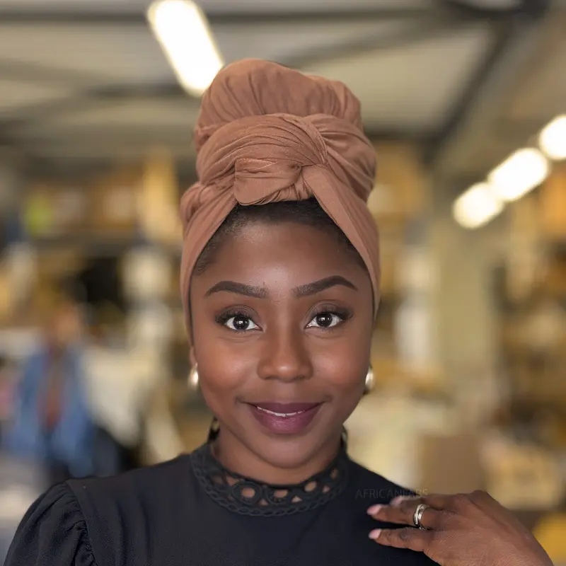 Light Brown Headwrap - Stretchy Jersey Fabric Turban