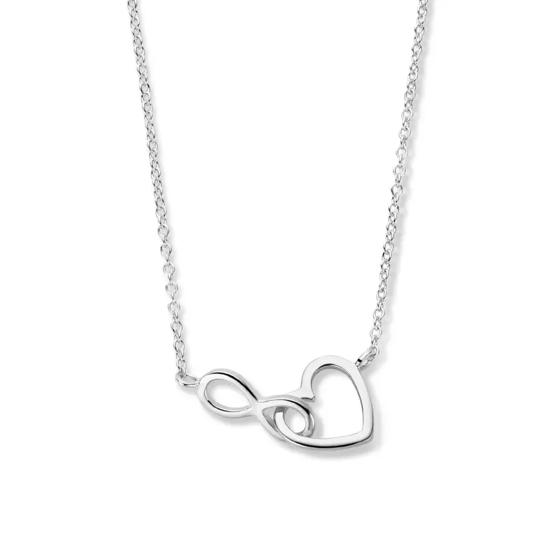 'Livia' 925 gerhodineerd zilver ketting hart en infinity