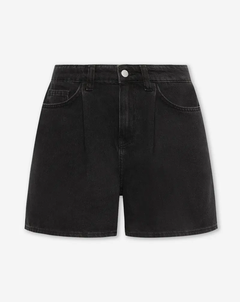 LOTTE PLEATED DENIM SHORT DONKERGRIJS