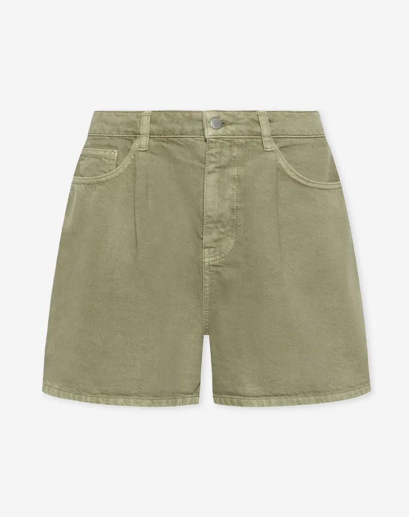 LOTTE PLEATED DENIM SHORT LICHT OLIJFGROEN