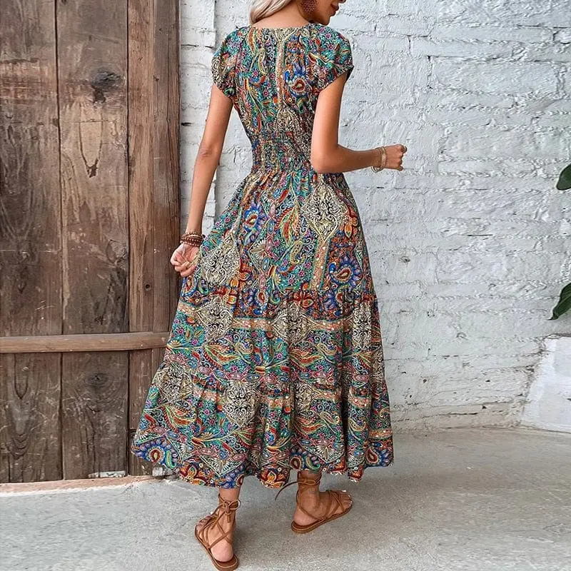 Luftiges Damen Maxikleid mit Ethno-Print & V-Ausschnitt – Nayeli